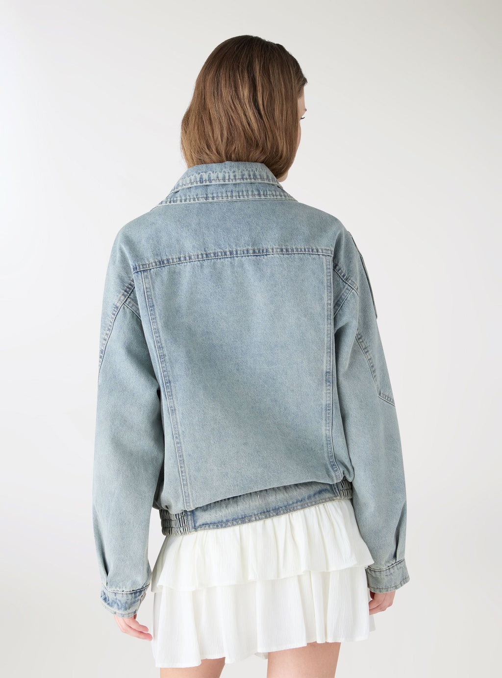 Chaqueta Biker Vaquera Lisa Azul Denim Claro
