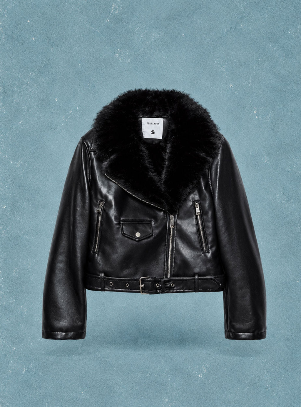 Black Faux Fur Collar Biker Jacket