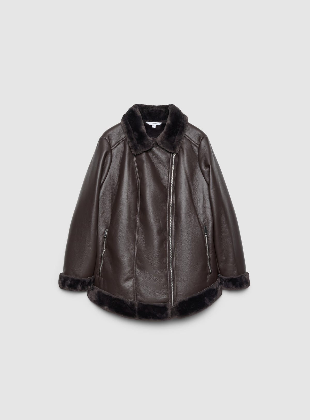 Chaqueta con Cuello Efecto Peluche y Cremallera Cacao