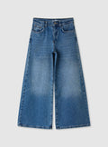 Vaqueros Pierna Ancha con Strass Azul Denim Medio
