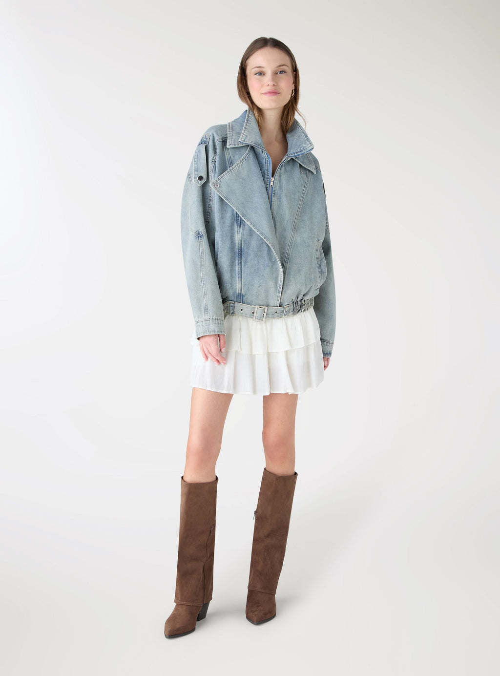 Chaqueta Biker Vaquera Lisa Azul Denim Claro