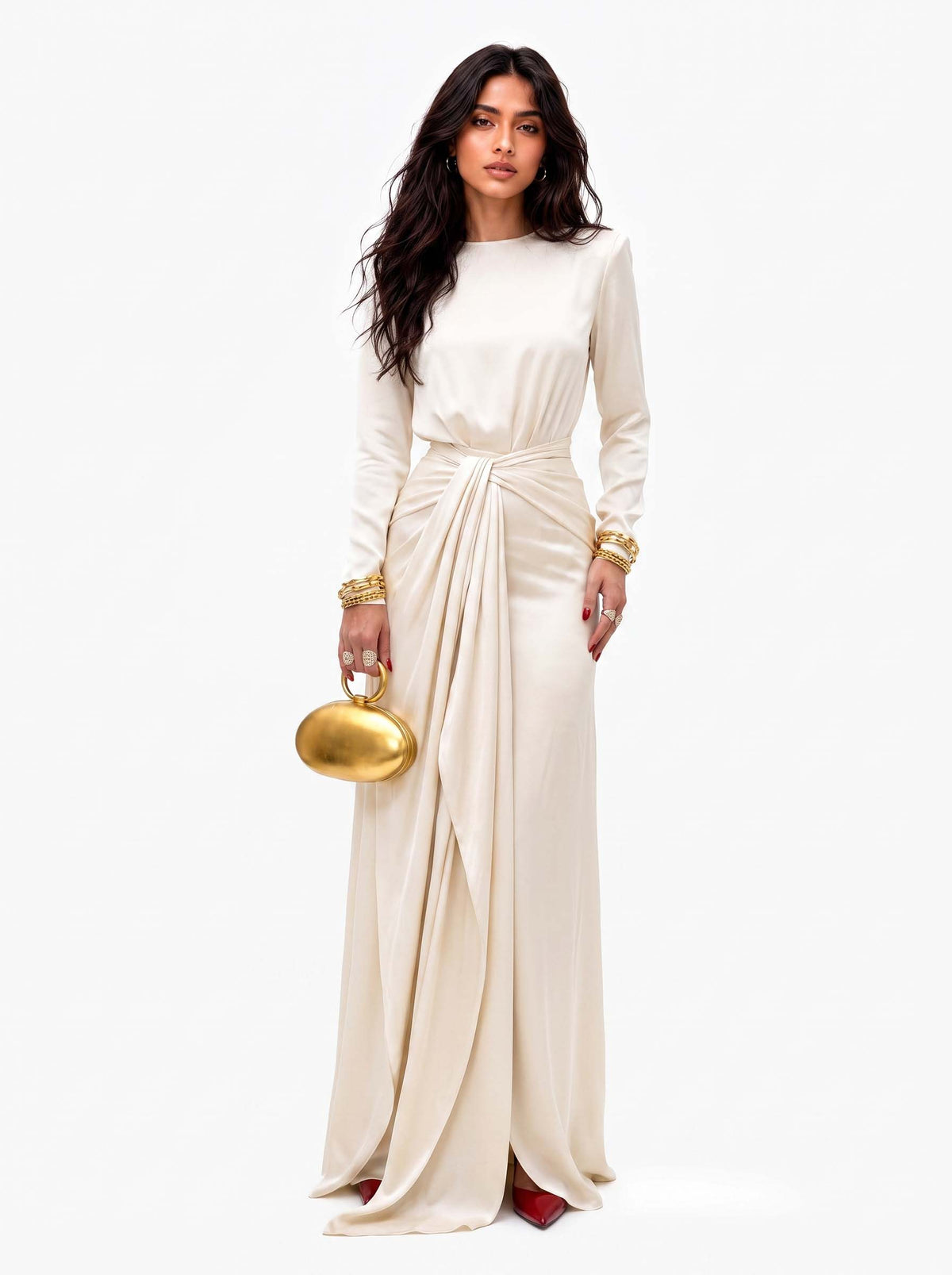 Adela | Elegante Vestido Maxi de Satén Drapeado