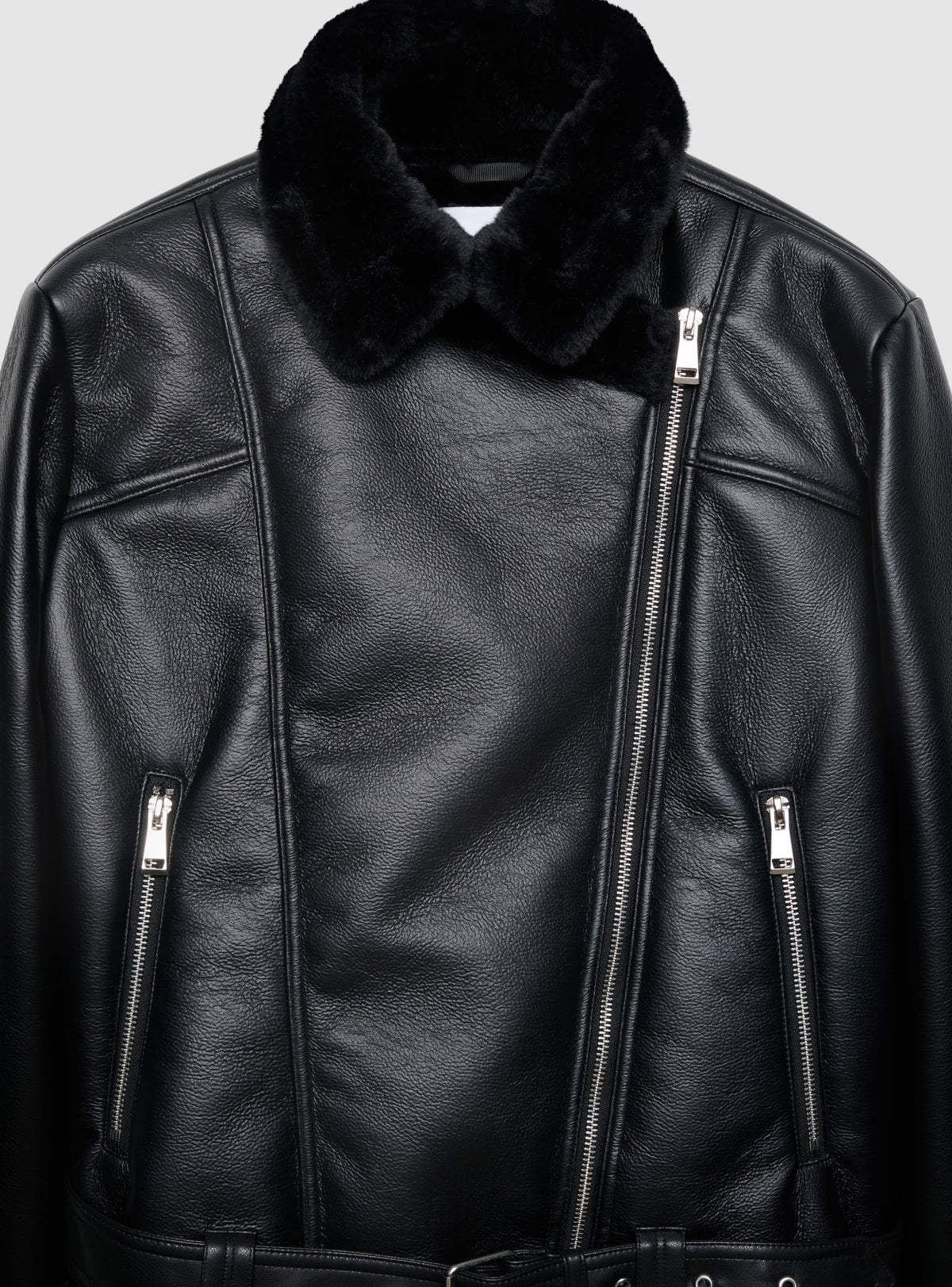 Chaqueta Biker Efecto Borreguito Negro