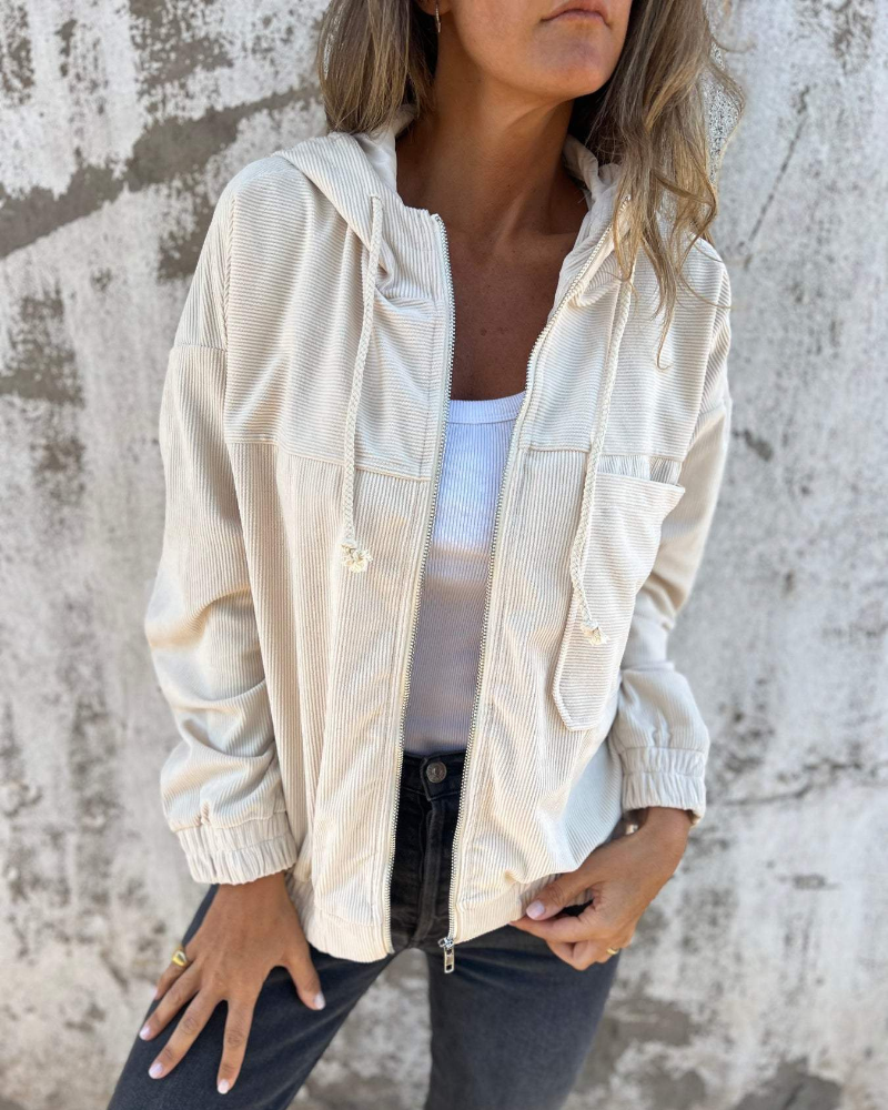Ella | Chaqueta de Pana con Capucha y Cremallera