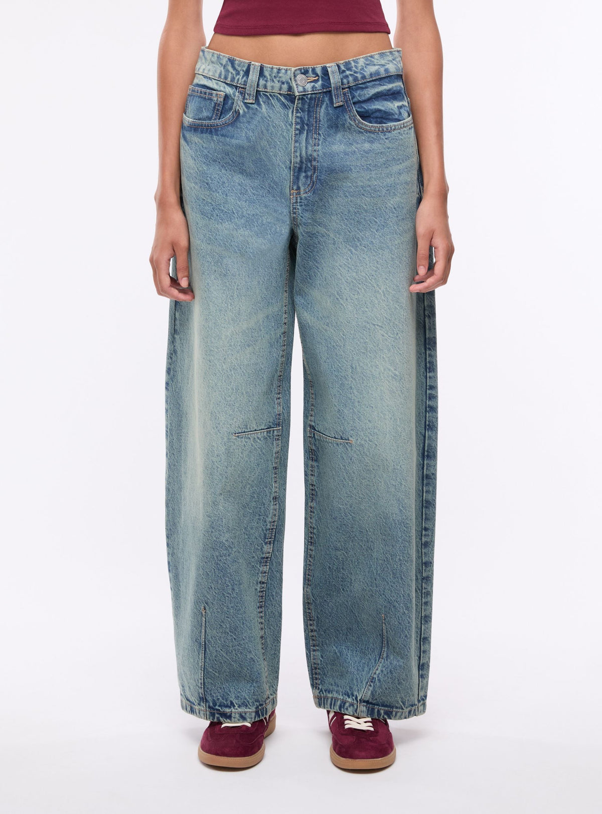 Barrel Jeans with Back Buckle Medium Denim Blue