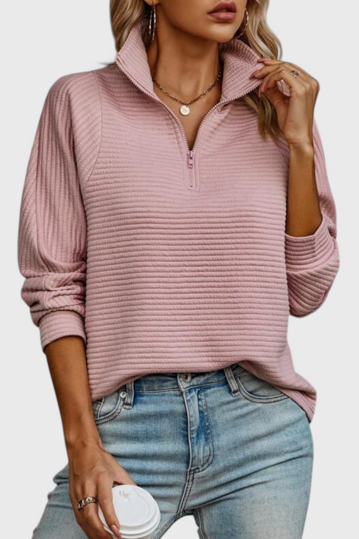 Elene | Jersey de Cuello en V con Cremallera y Manga Larga