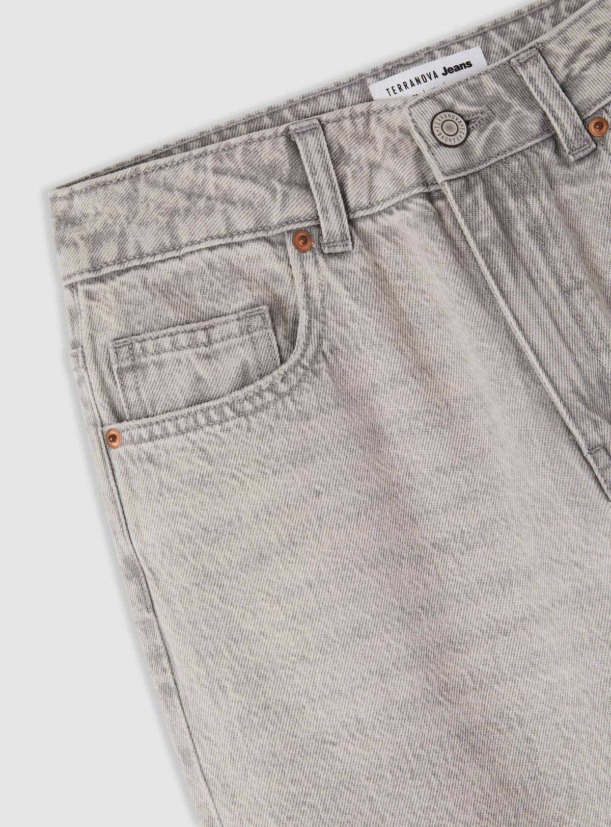 Vaqueros Pierna Ancha con Rotos Gris Denim
