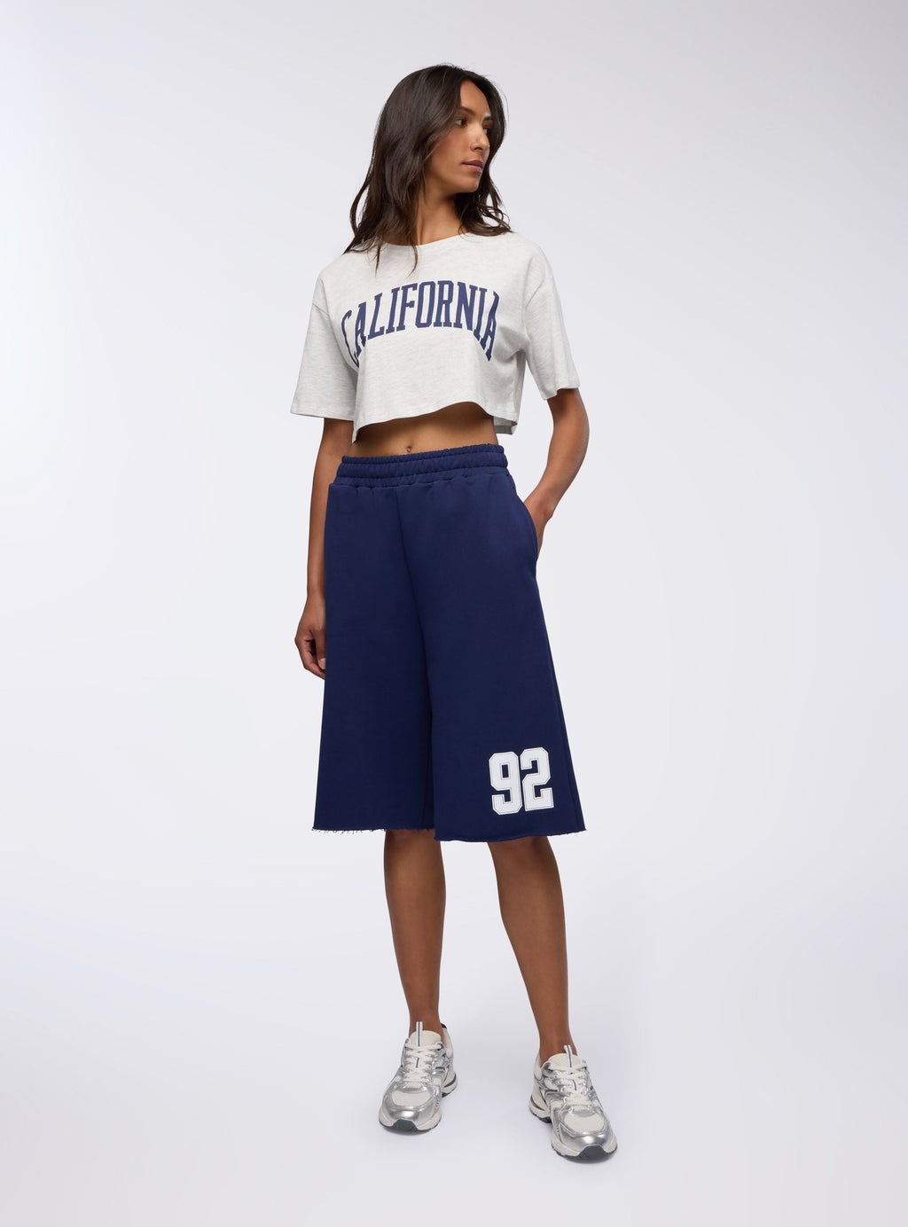 Long Fleece Bermuda Shorts with Blue Number