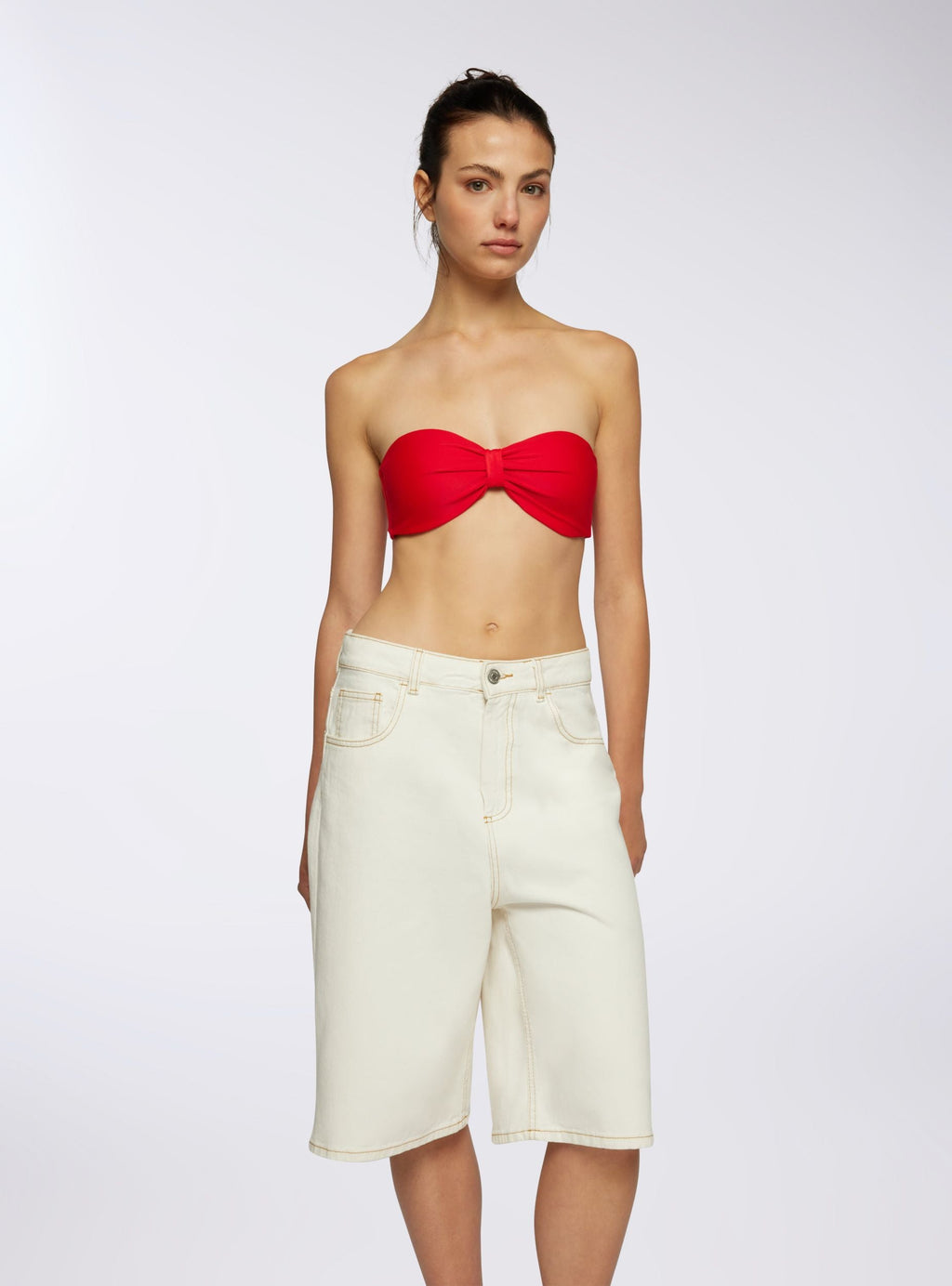 White Wool Five-Pocket Bermuda Shorts