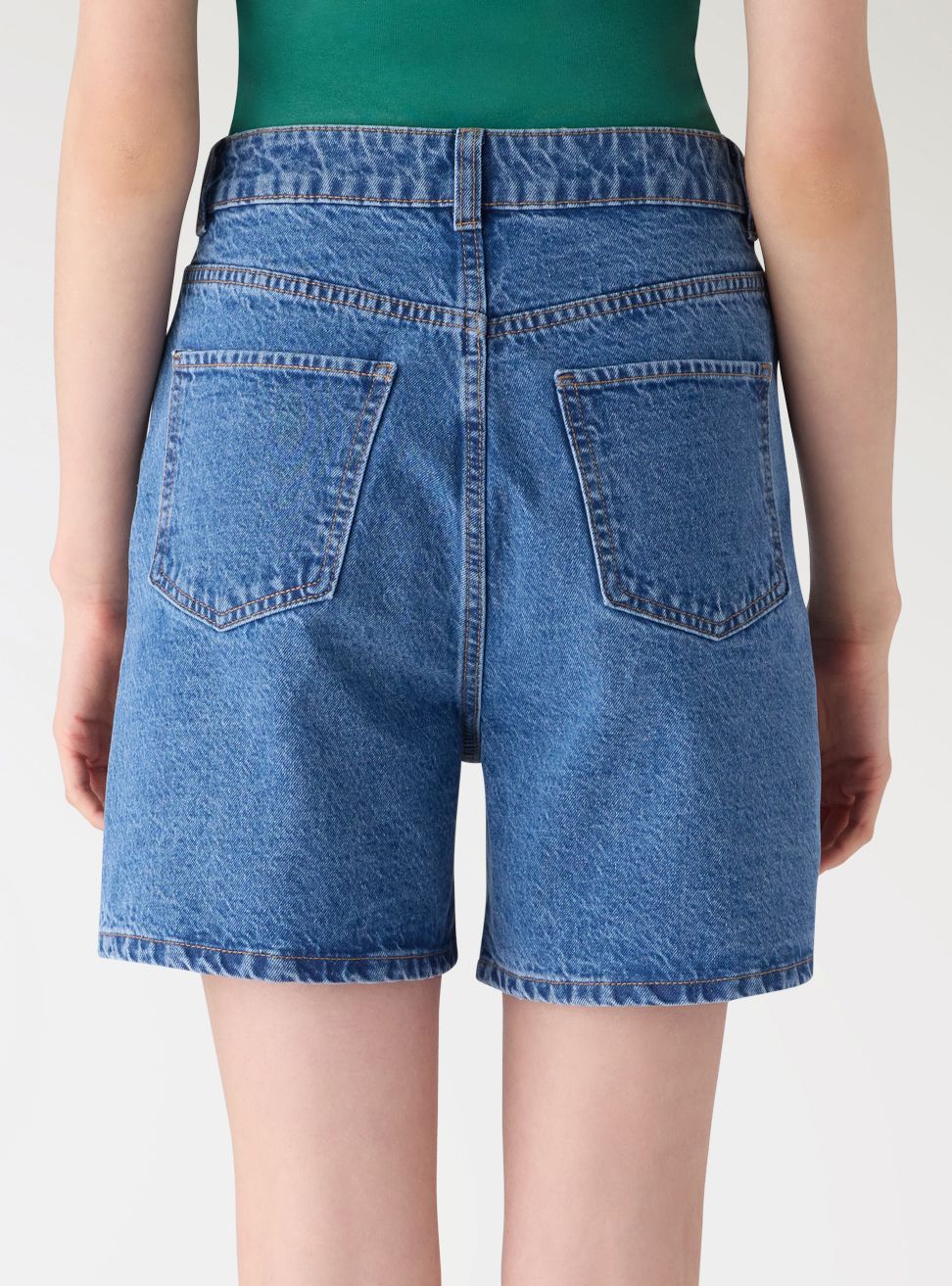 Mid-Blue High-Rise Denim Bermuda Shorts
