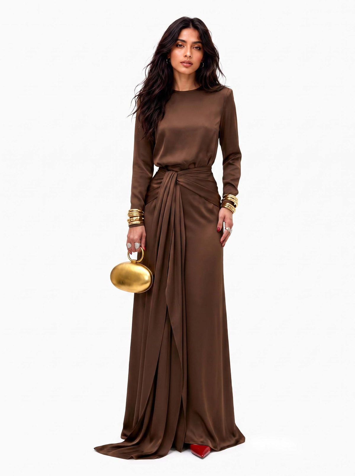 Adela | Elegante Vestido Maxi de Satén Drapeado