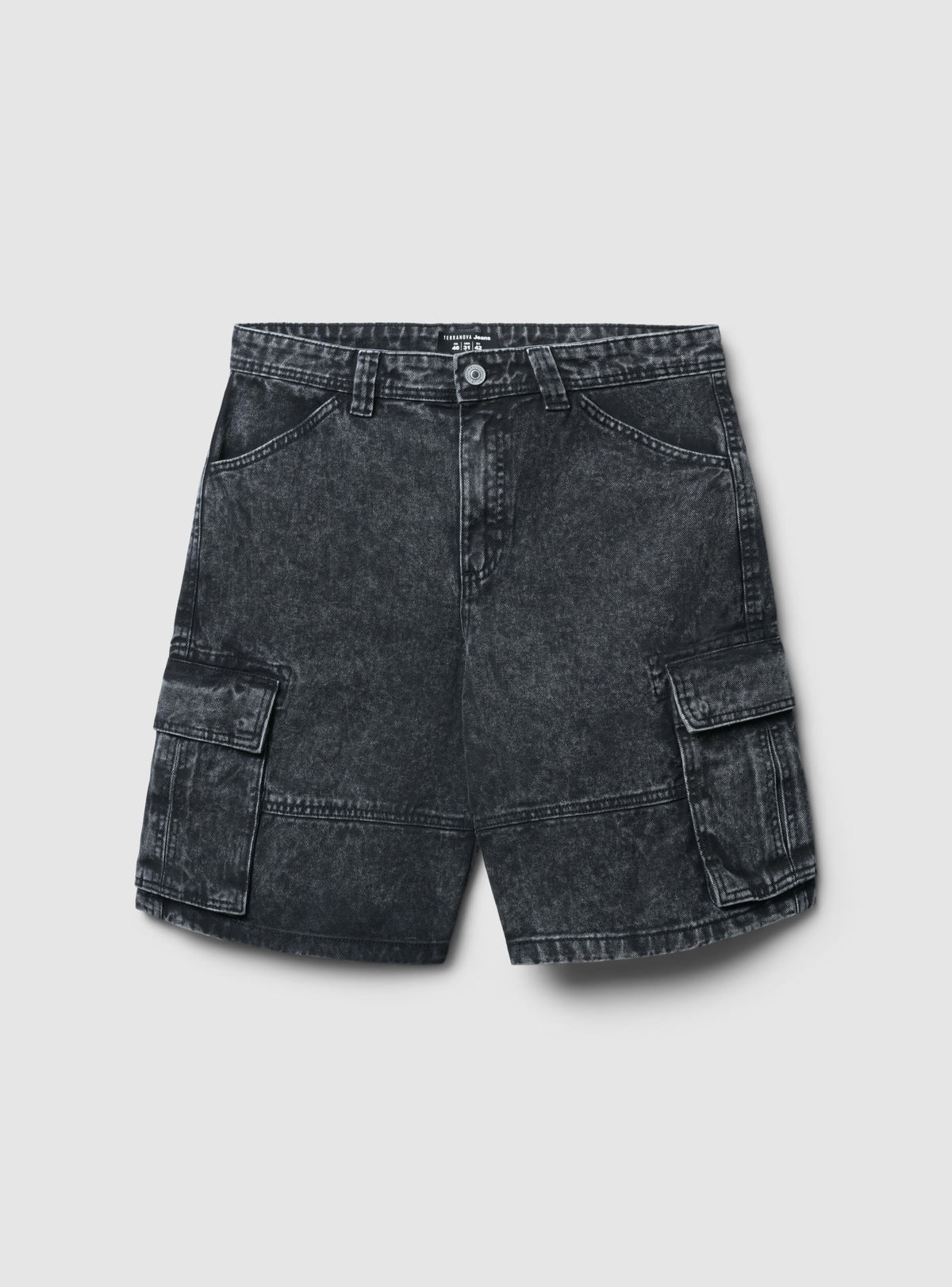 Black Acid Wash Cargo Bermuda Shorts