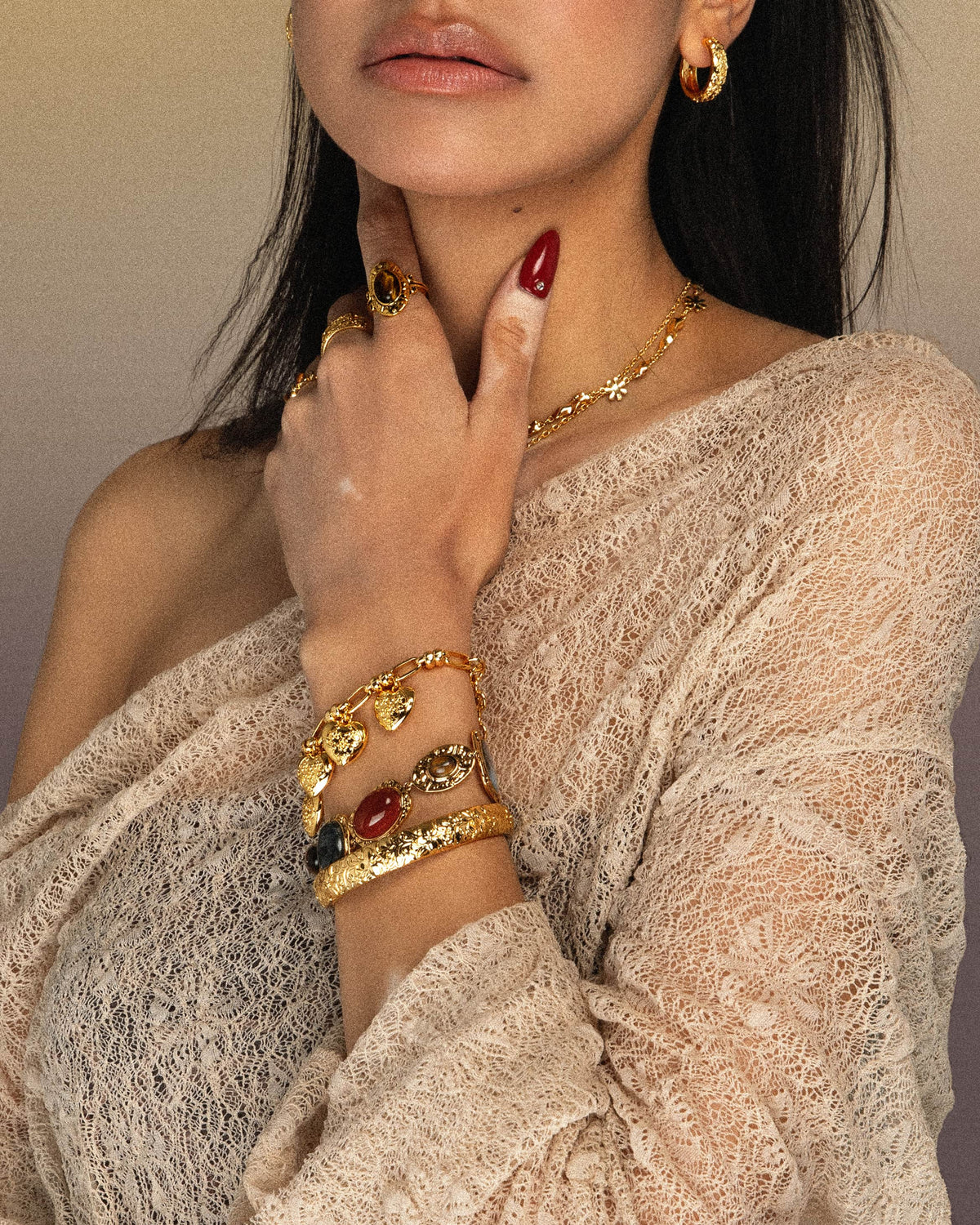 Juego de pulsera y anillo Athena en oro