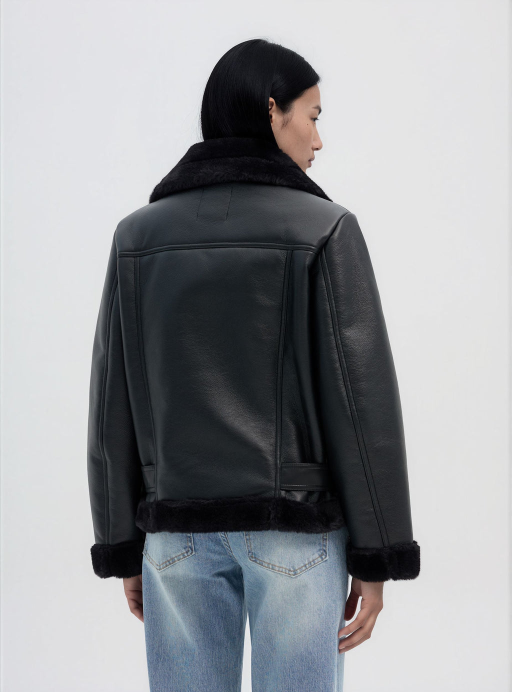 Chaqueta Biker Efecto Borreguito Negro