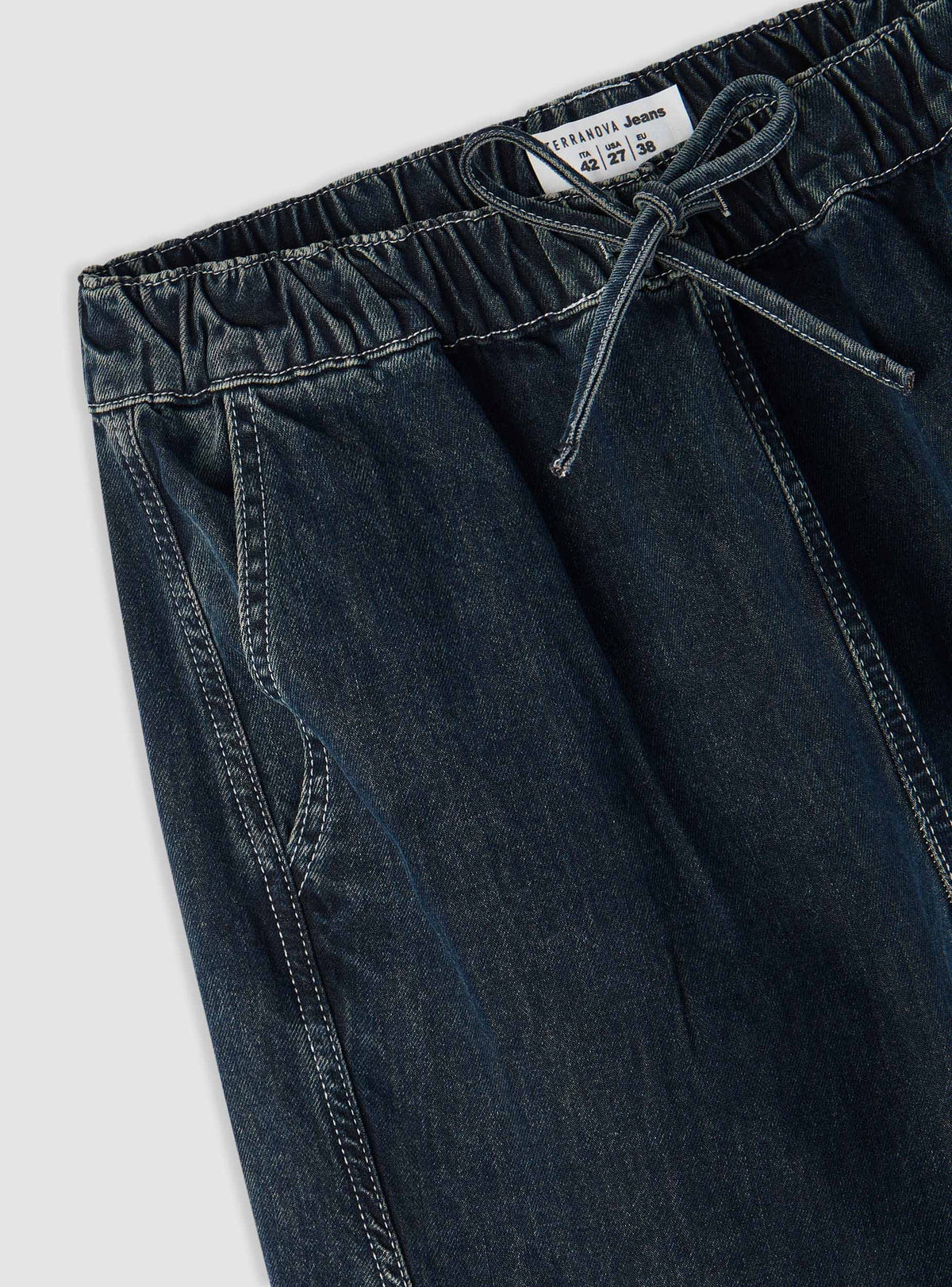 Dark Denim Wide Leg Drawstring Jeans