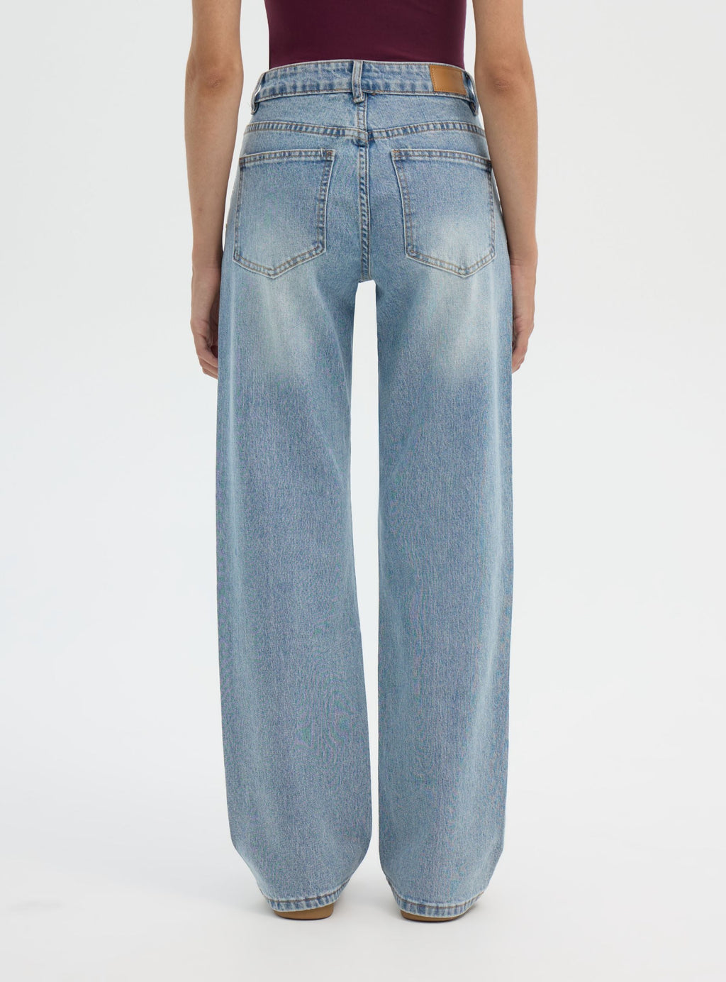 Wide-Leg Studded Jeans in Medium Denim Blue