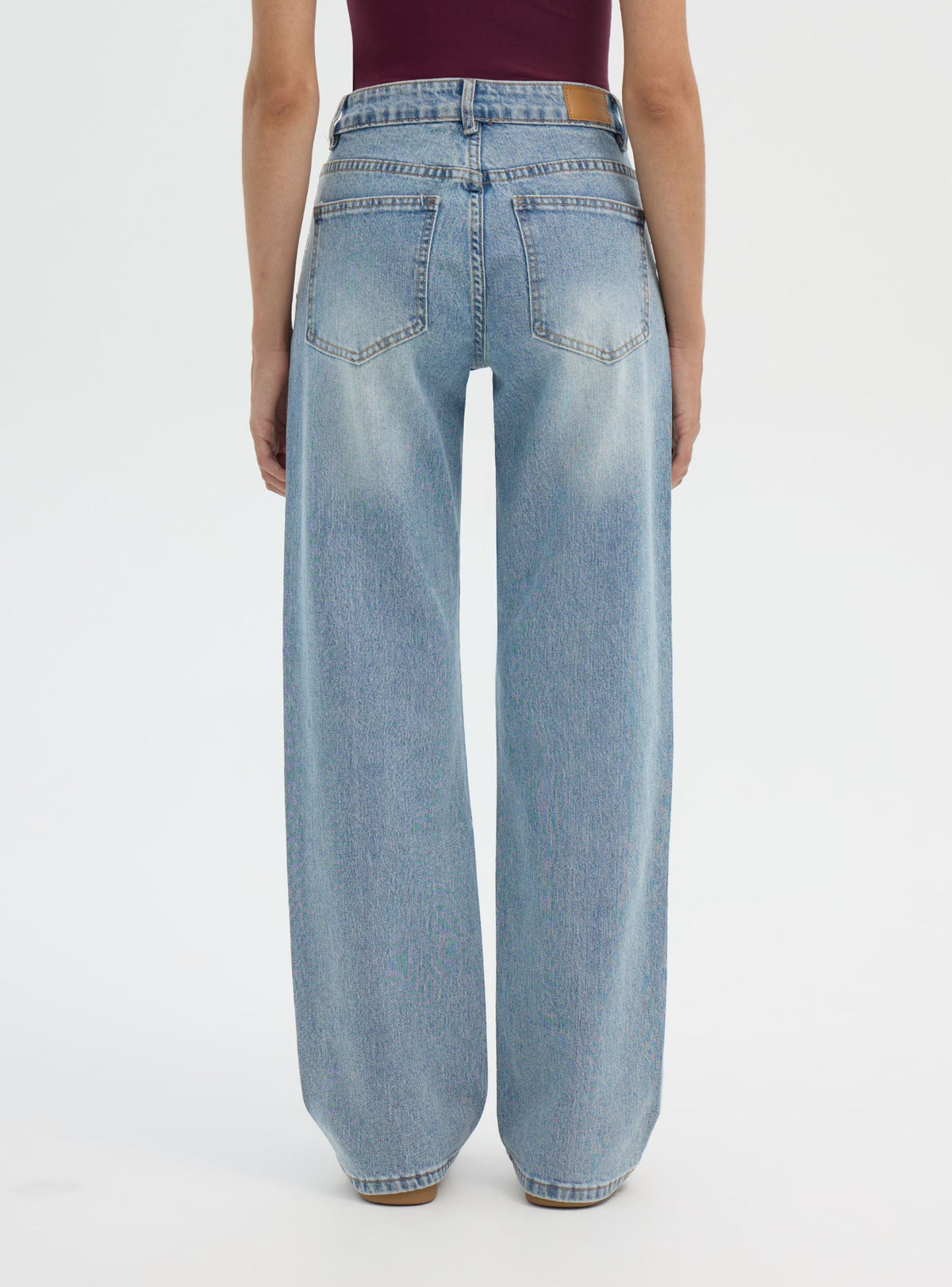 Wide-Leg Studded Jeans in Medium Denim Blue