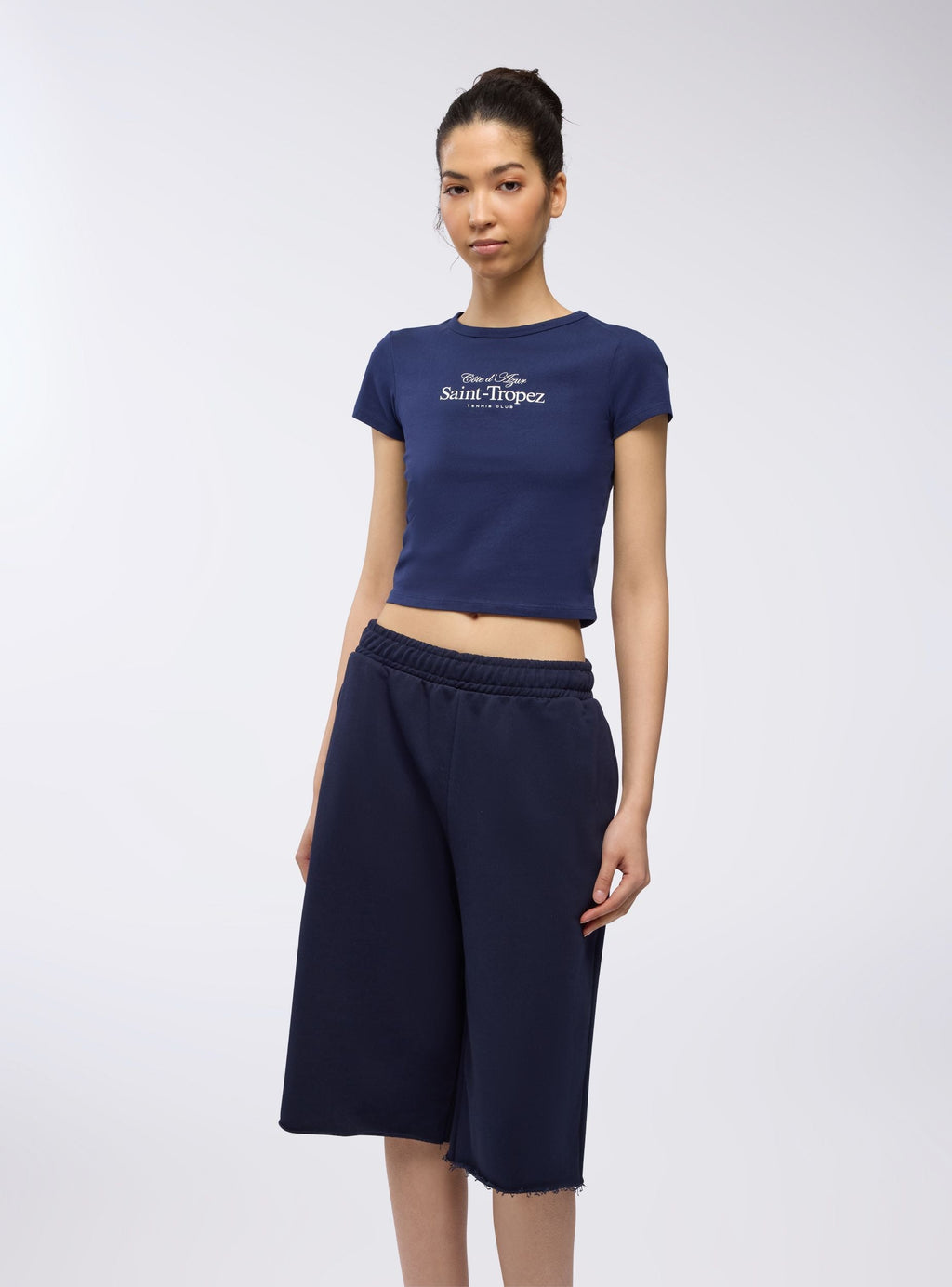 Dark Blue Fleece Long Bermuda Shorts
