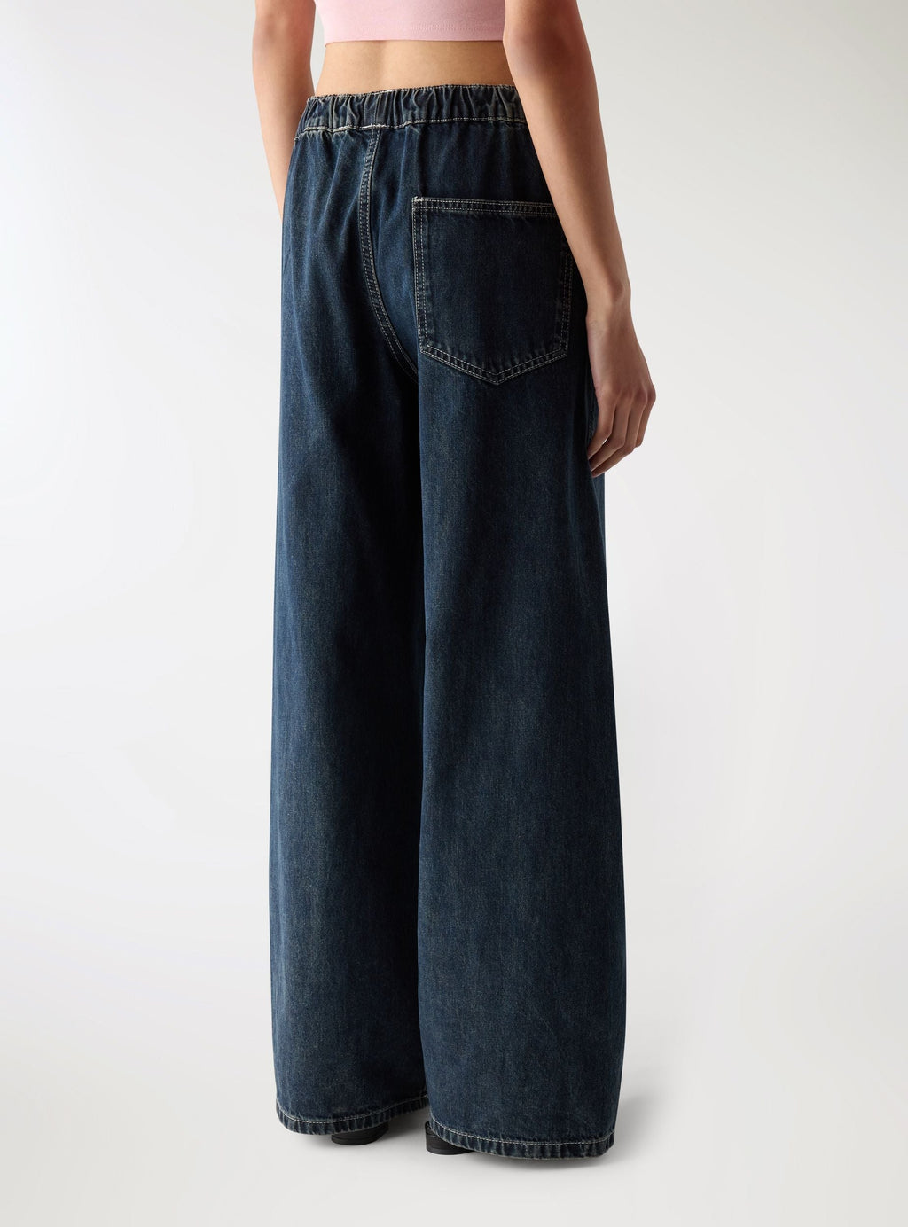 Dark Denim Wide Leg Drawstring Jeans