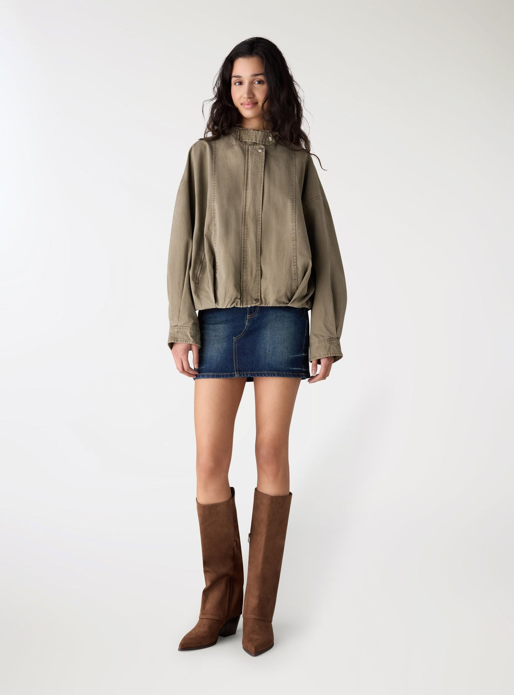Military Green Mandarin Collar Balloon Jacket