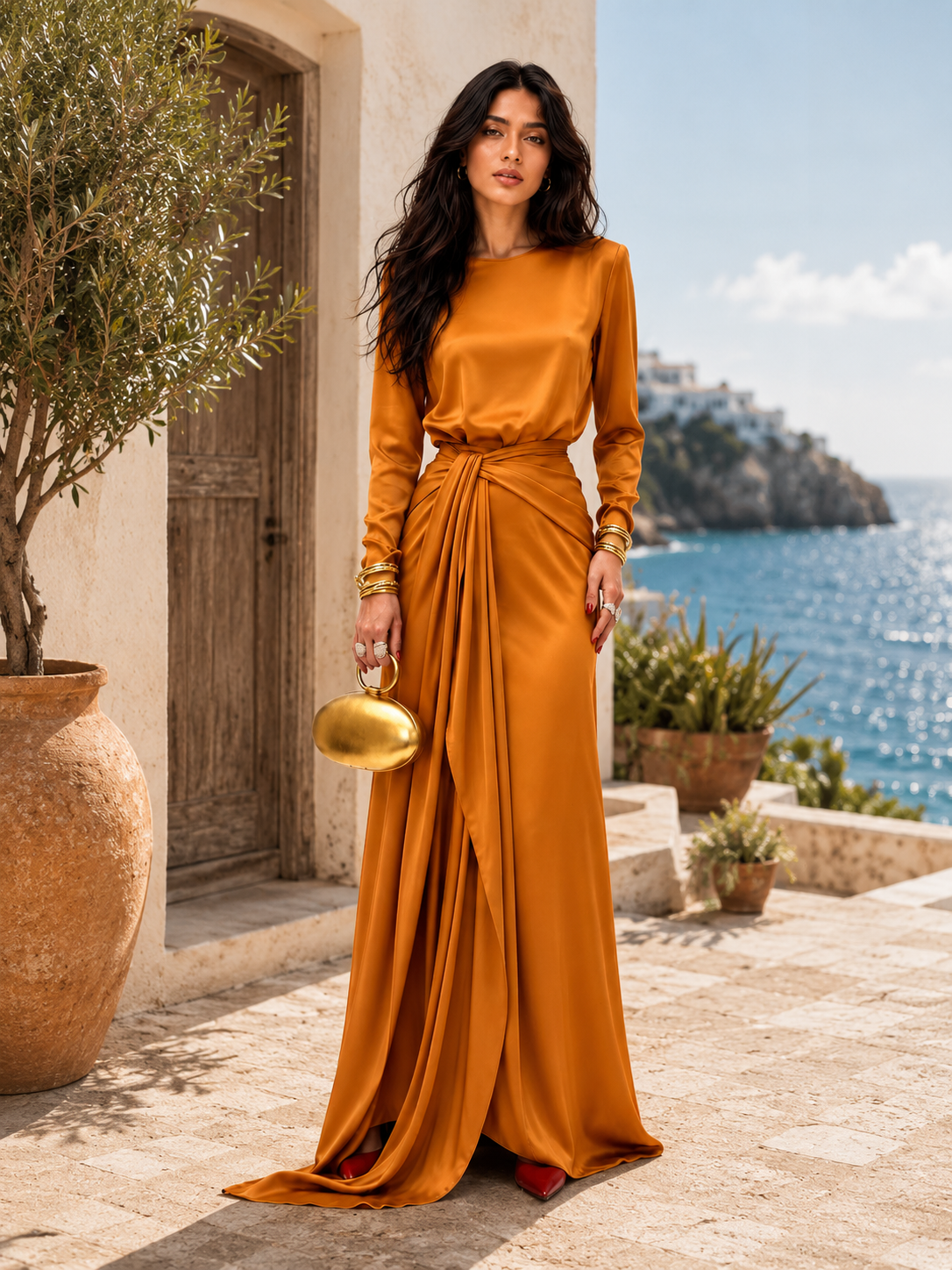 Adela | Elegante Vestido Maxi de Satén Drapeado