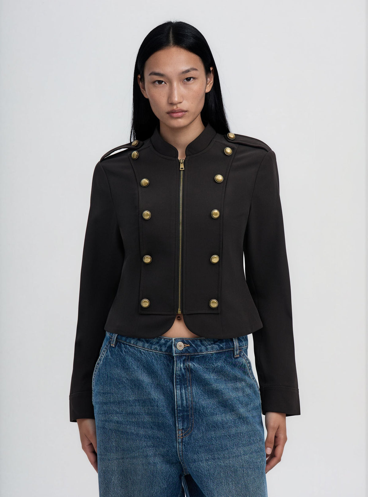 Black Zip-Up Military Style Cropped Jacket