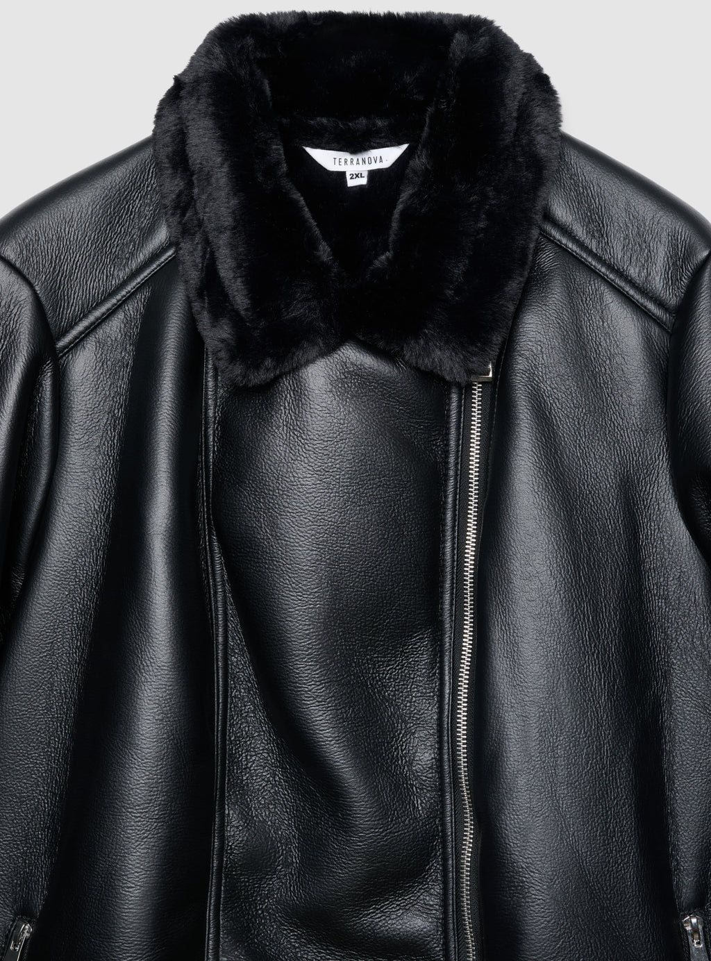 Black Faux Fur Collar Zip-Up Jacket