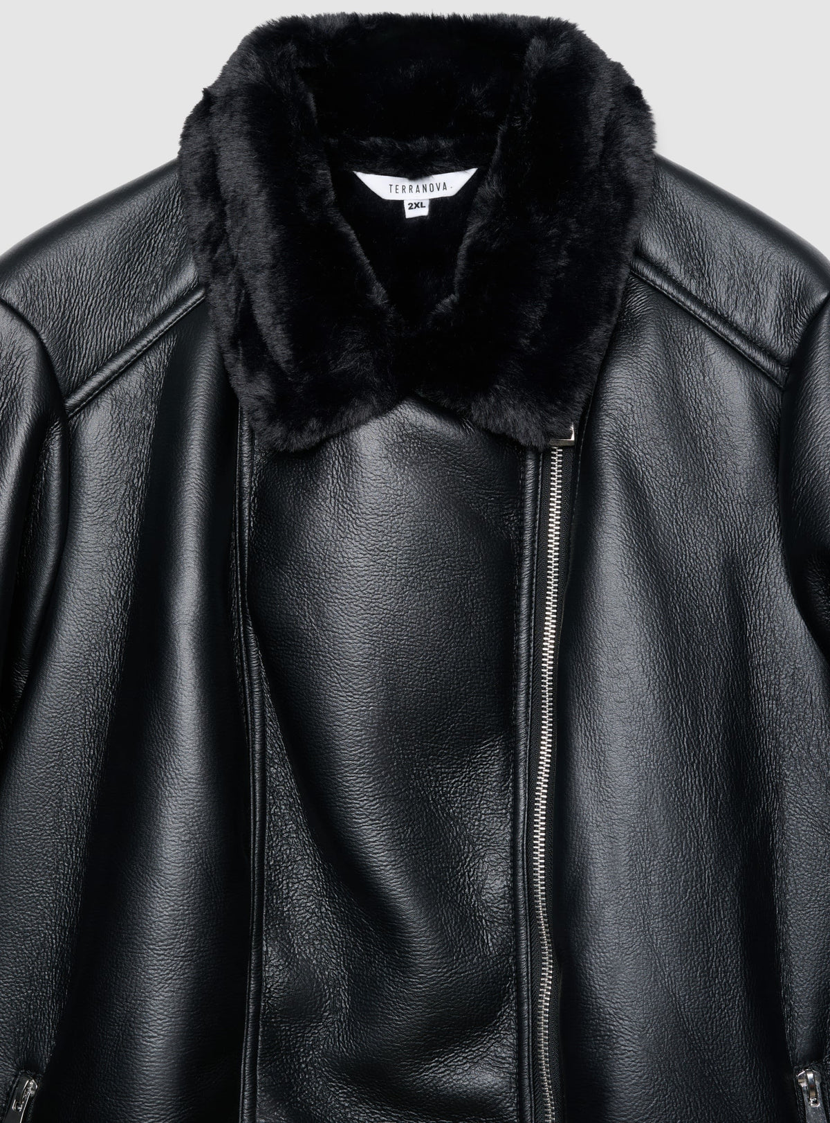 Black Faux Fur Collar Zip-Up Jacket
