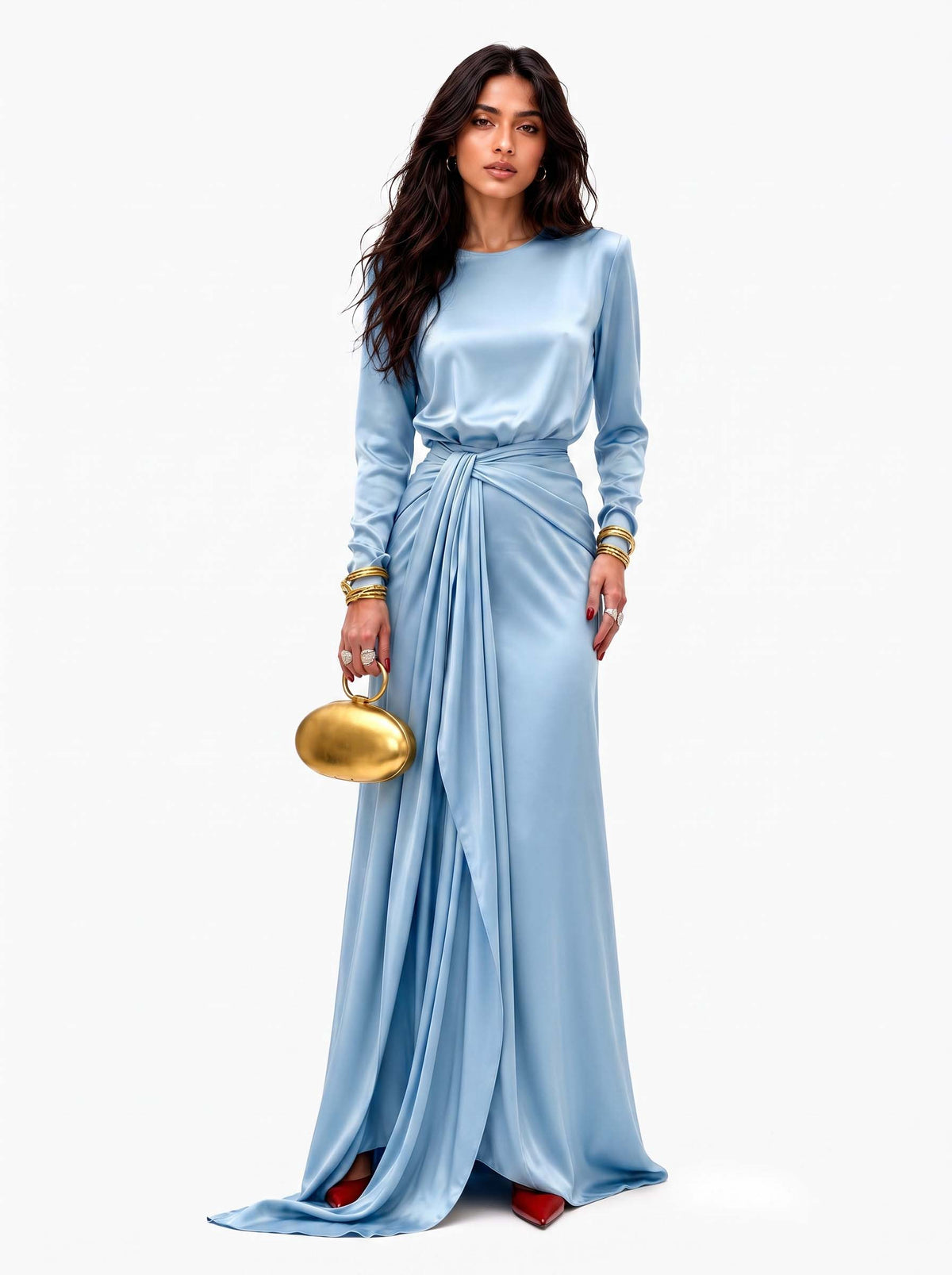 Adela | Elegante Vestido Maxi de Satén Drapeado