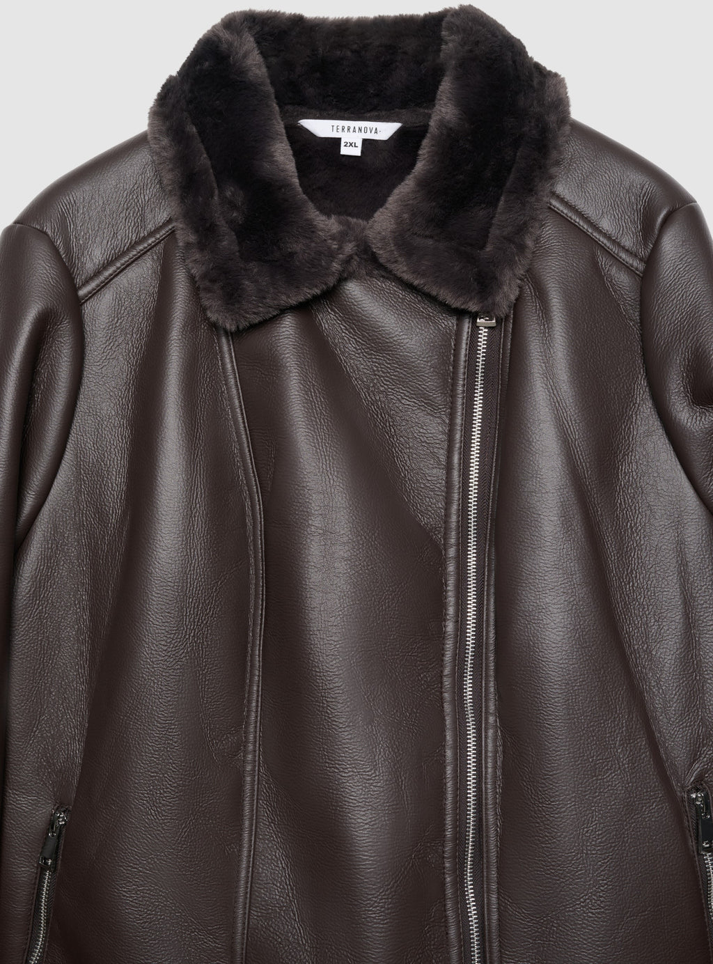 Chaqueta con Cuello Efecto Peluche y Cremallera Cacao
