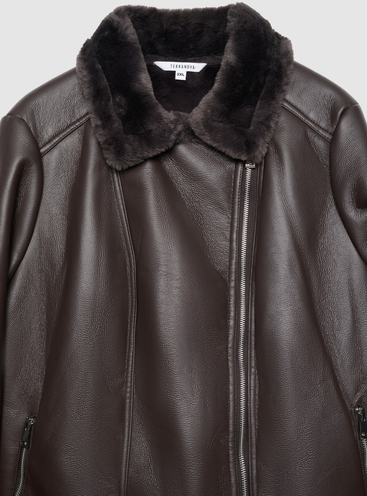 Chaqueta con Cuello Efecto Peluche y Cremallera Cacao