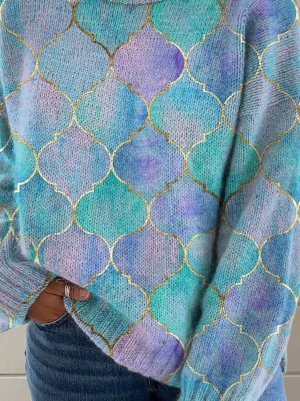 Celeste | Jersey de cuello alto con diseño artístico