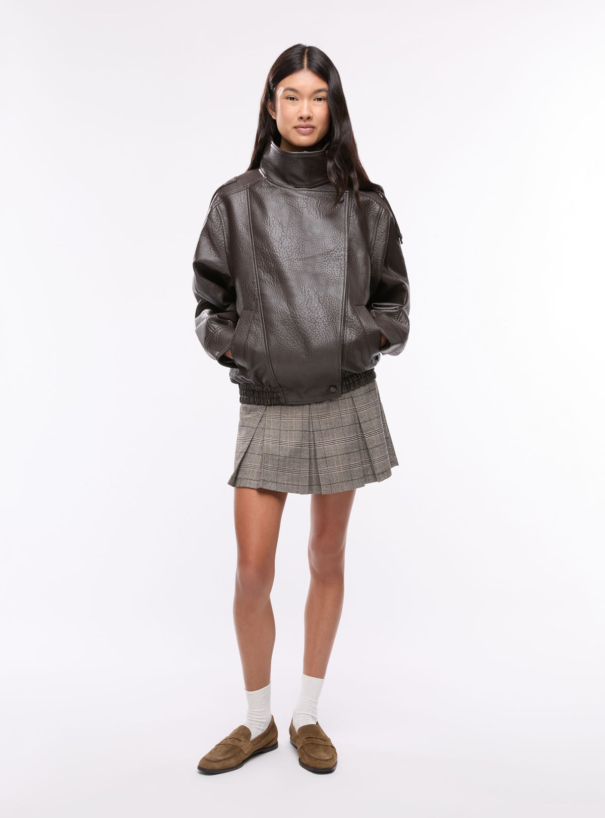 Chaqueta Bomber con Cuello Alto Cacao