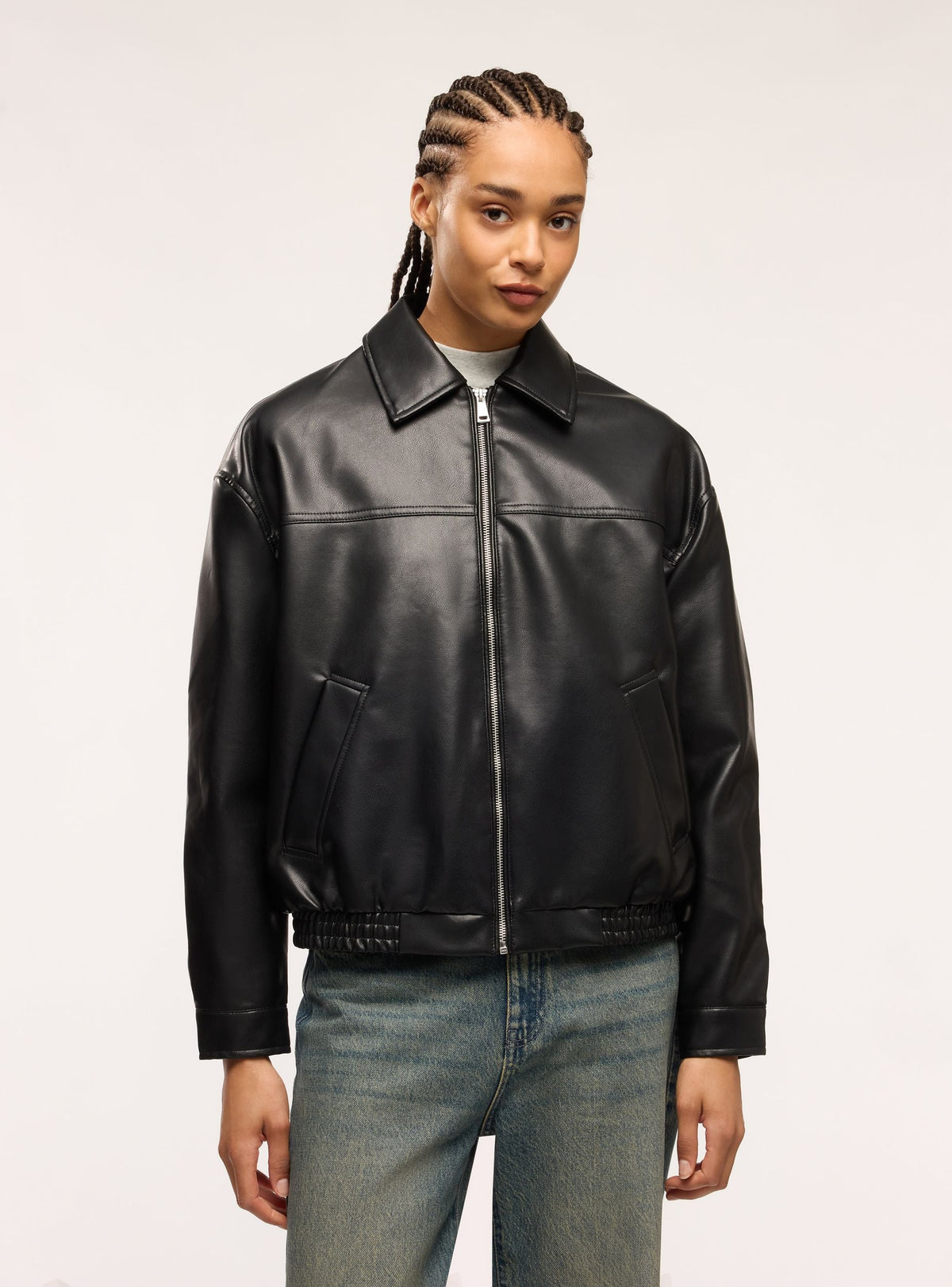 Faux leather bomber jacket