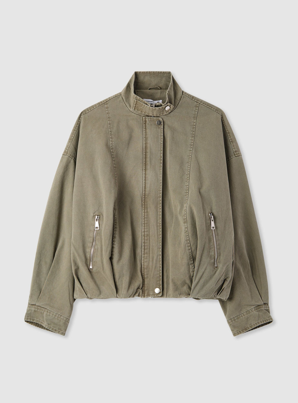 Military Green Mandarin Collar Balloon Jacket