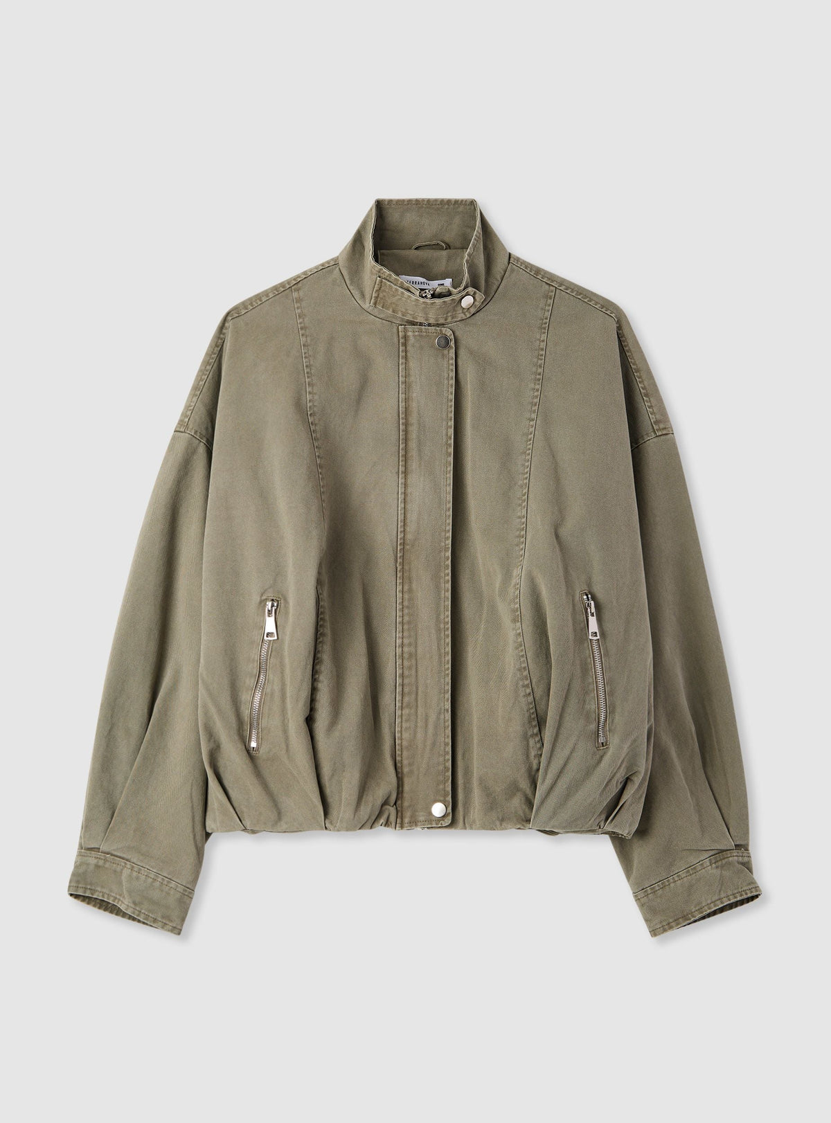 Military Green Mandarin Collar Balloon Jacket