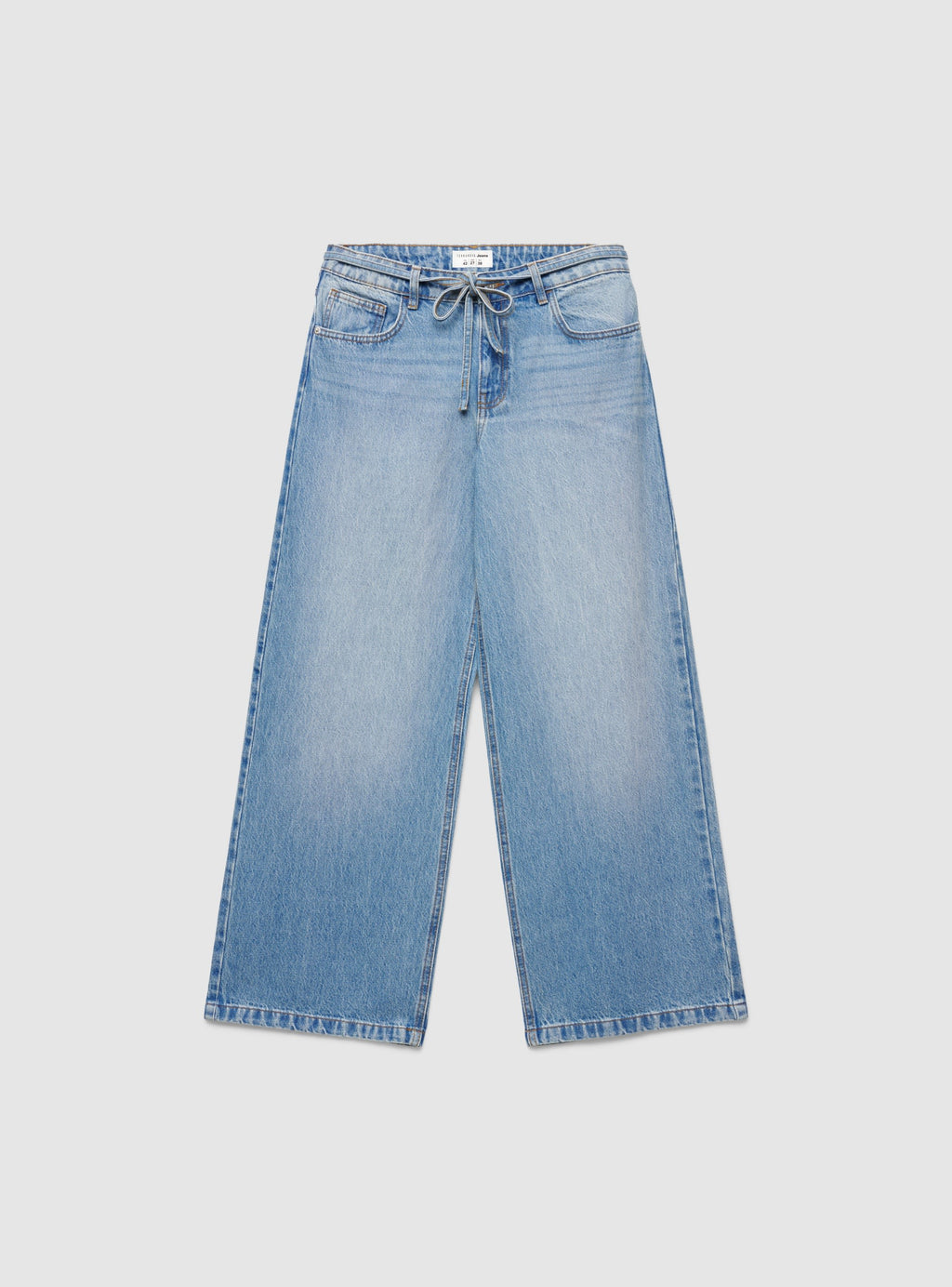 Vaqueros Super Pierna Ancha con Cordón Azul Denim Medio