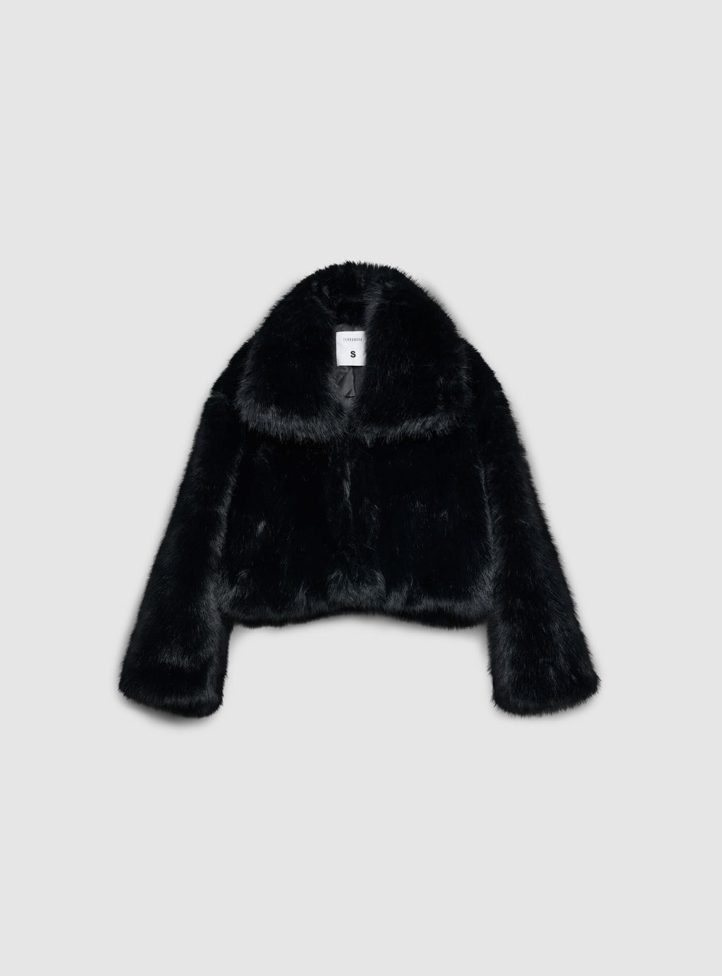 Chaqueta Corta con Cuello Efecto Pelo Largo Negro