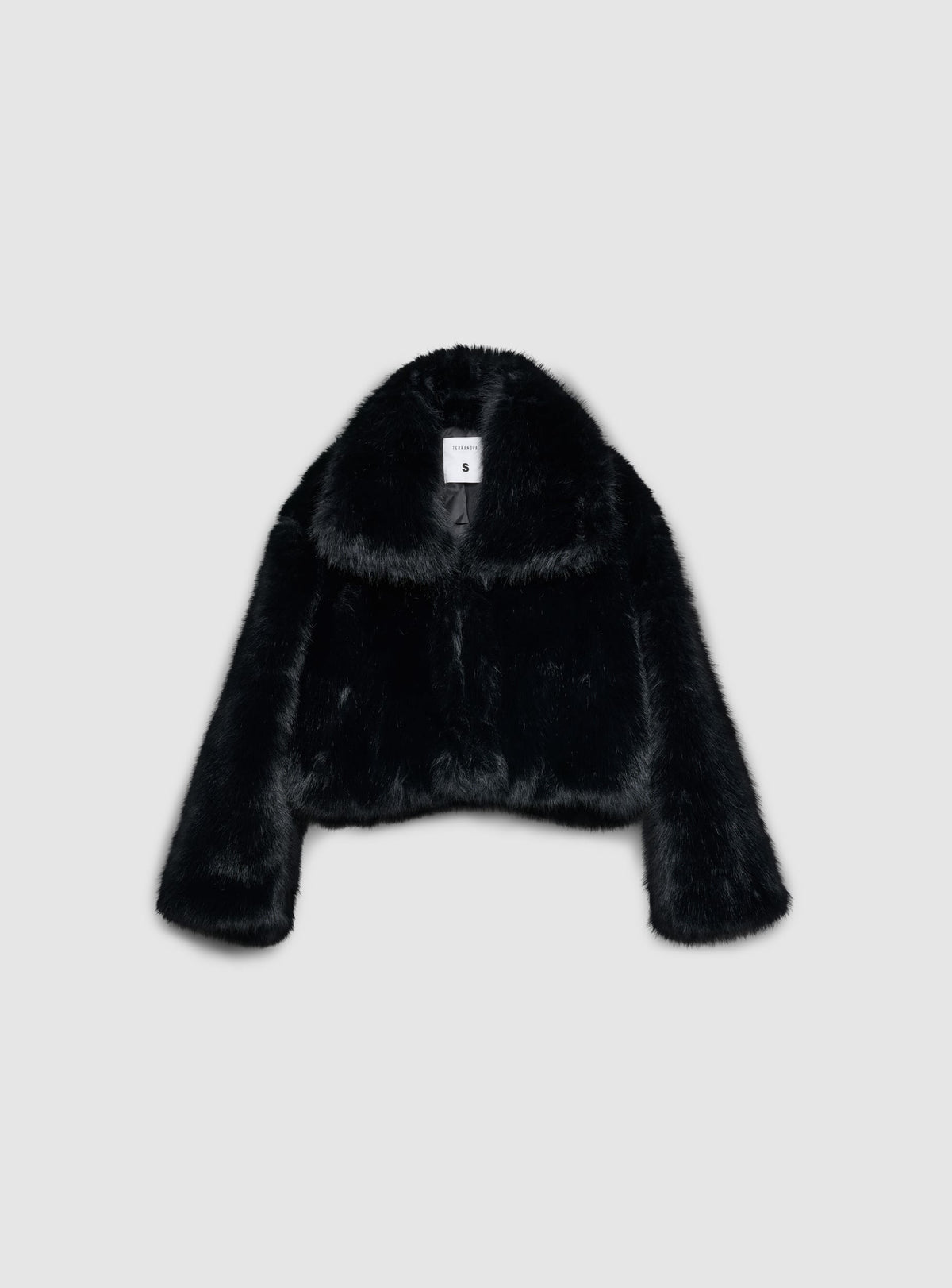 Chaqueta Corta con Cuello Efecto Pelo Largo Negro