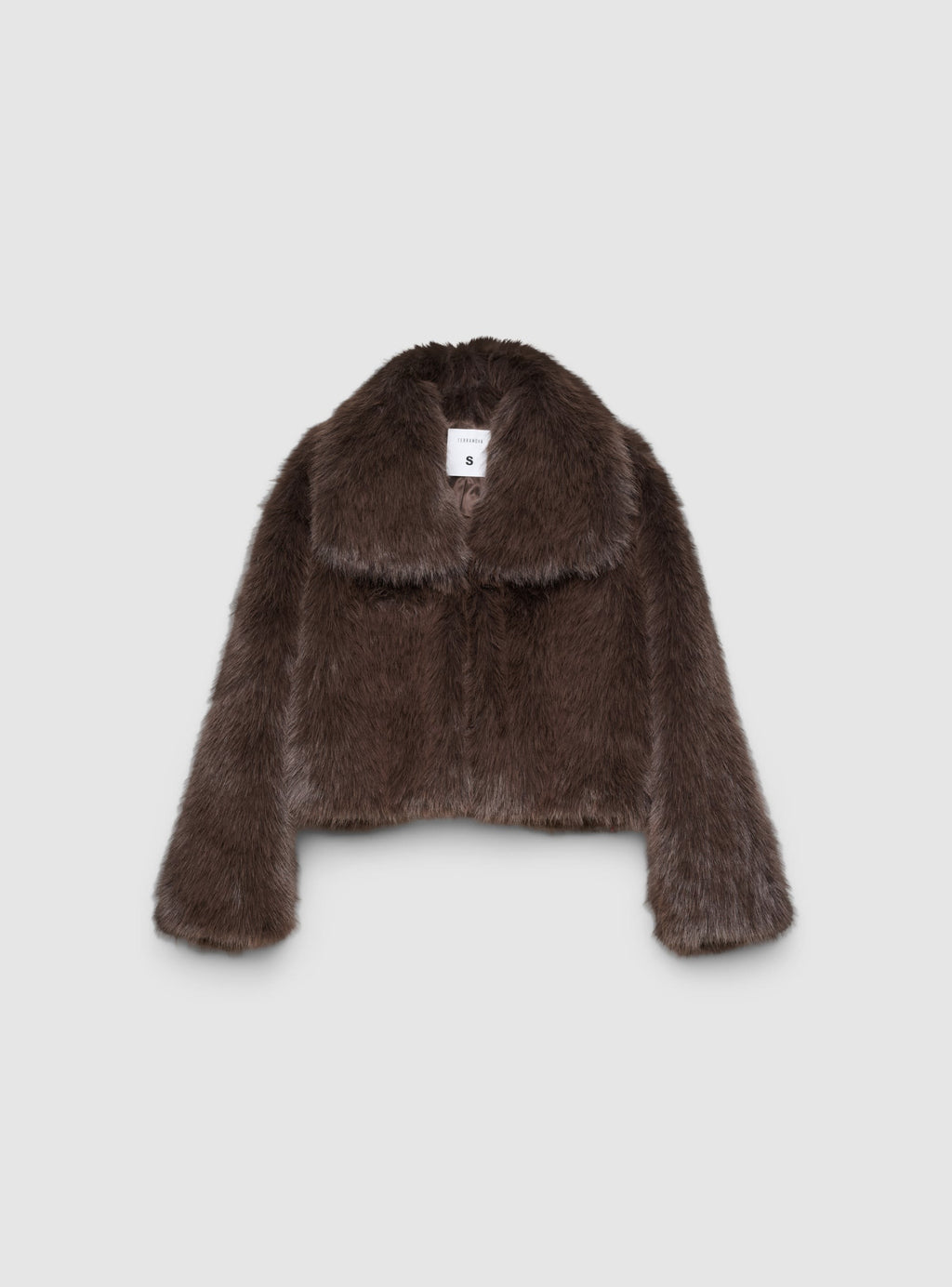 Chaqueta Corta con Cuello Efecto Pelo Largo Cacao