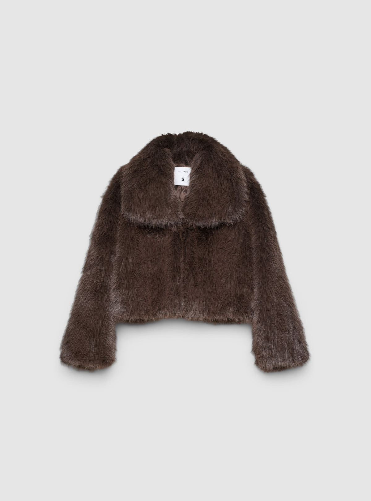 Chaqueta Corta con Cuello Efecto Pelo Largo Cacao