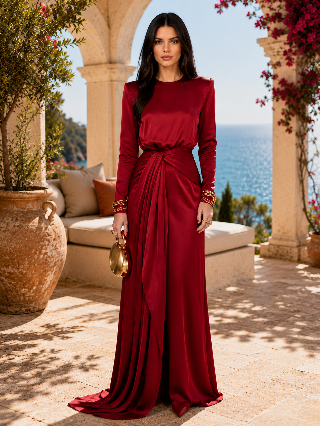 Adela | Elegante Vestido Maxi de Satén Drapeado