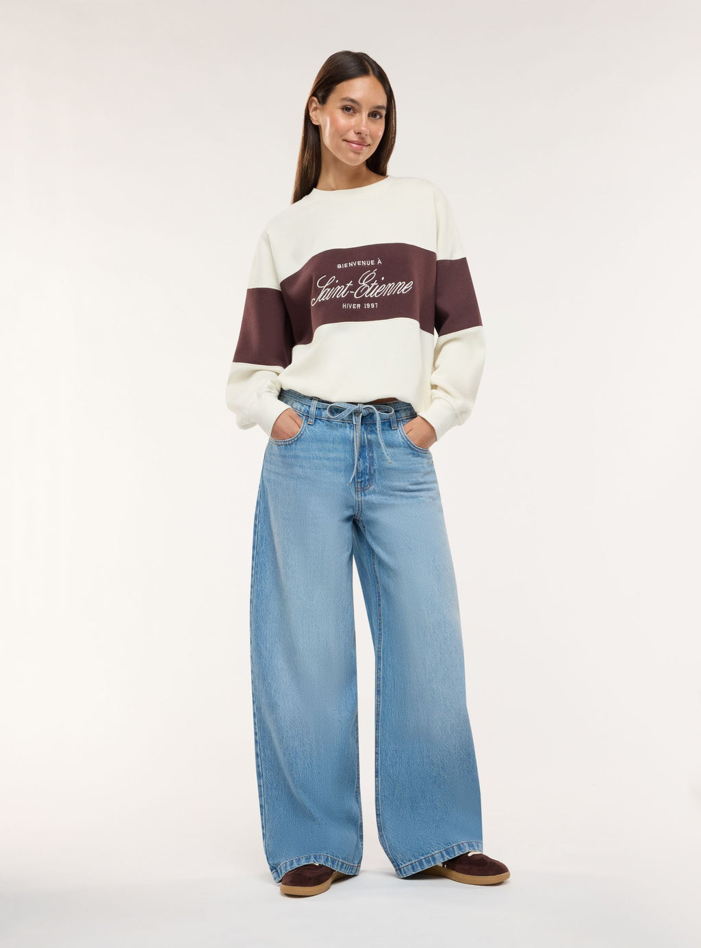 Vaqueros Super Pierna Ancha con Cordón Azul Denim Medio