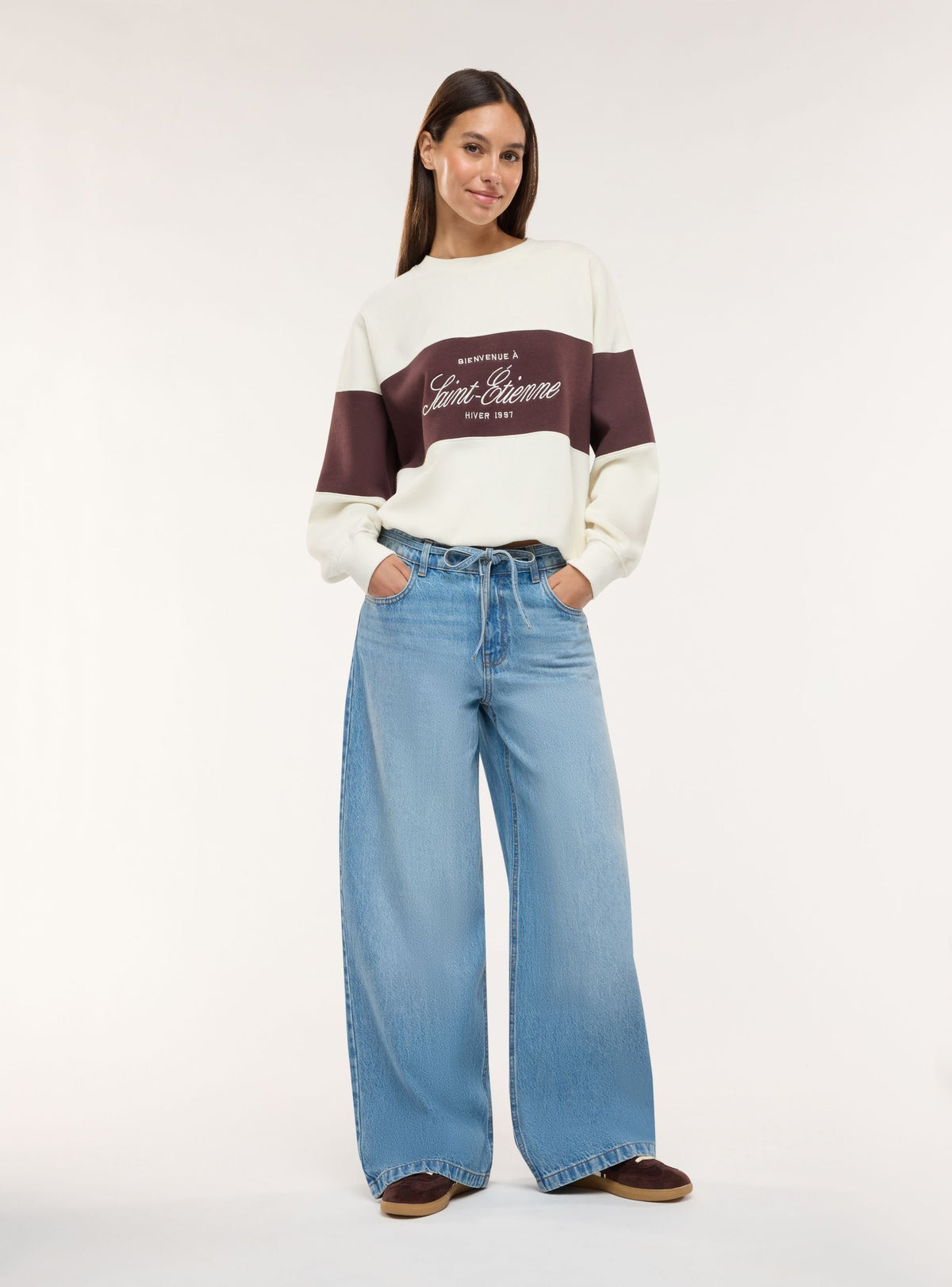 Vaqueros Super Pierna Ancha con Cordón Azul Denim Medio