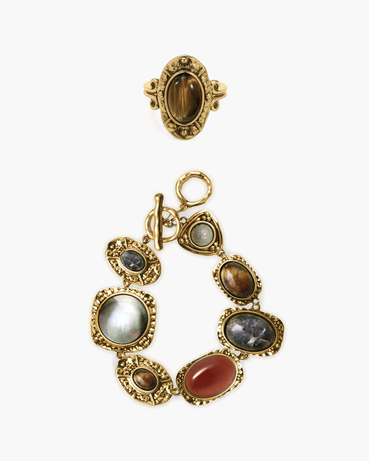 Juego de pulsera y anillo Athena en oro