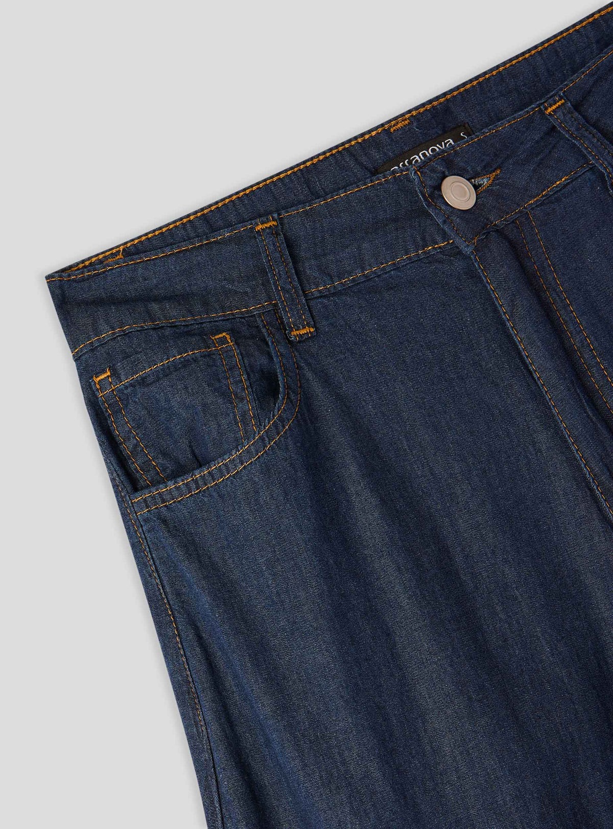 Wide-Leg Chambray Jeans