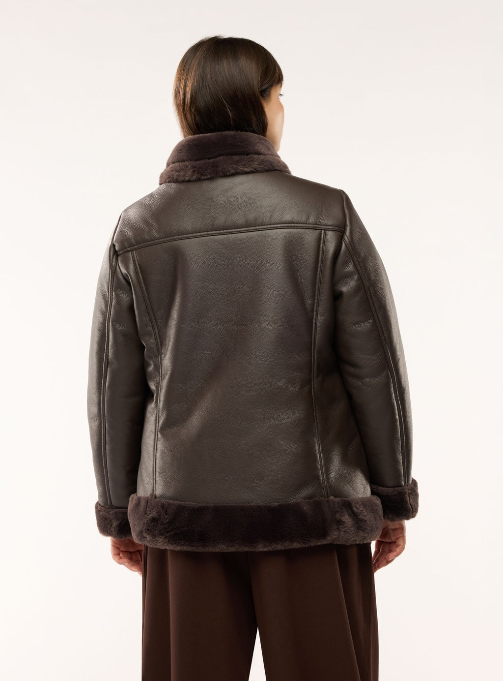 Chaqueta con Cuello Efecto Peluche y Cremallera Cacao