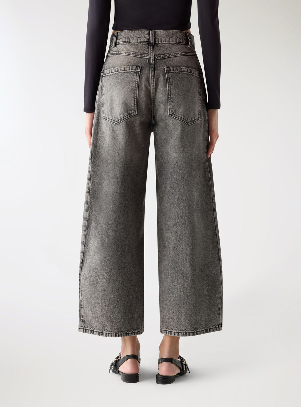 Vaqueros Pierna Ancha con Nervadura Gris Denim