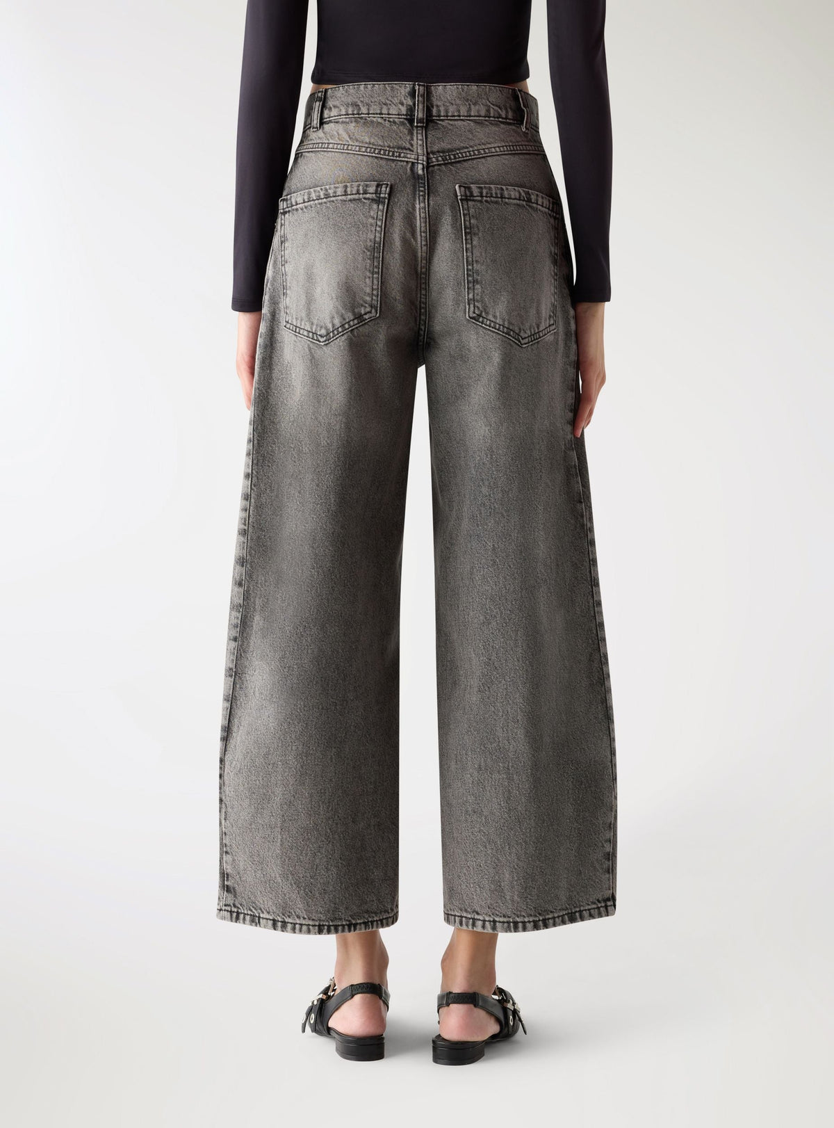 Vaqueros Pierna Ancha con Nervadura Gris Denim