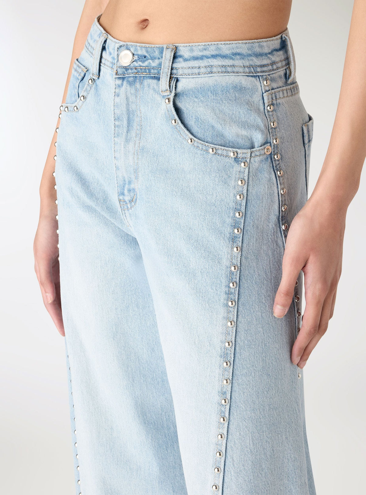 Light Denim Blue Studded Balloon Jeans